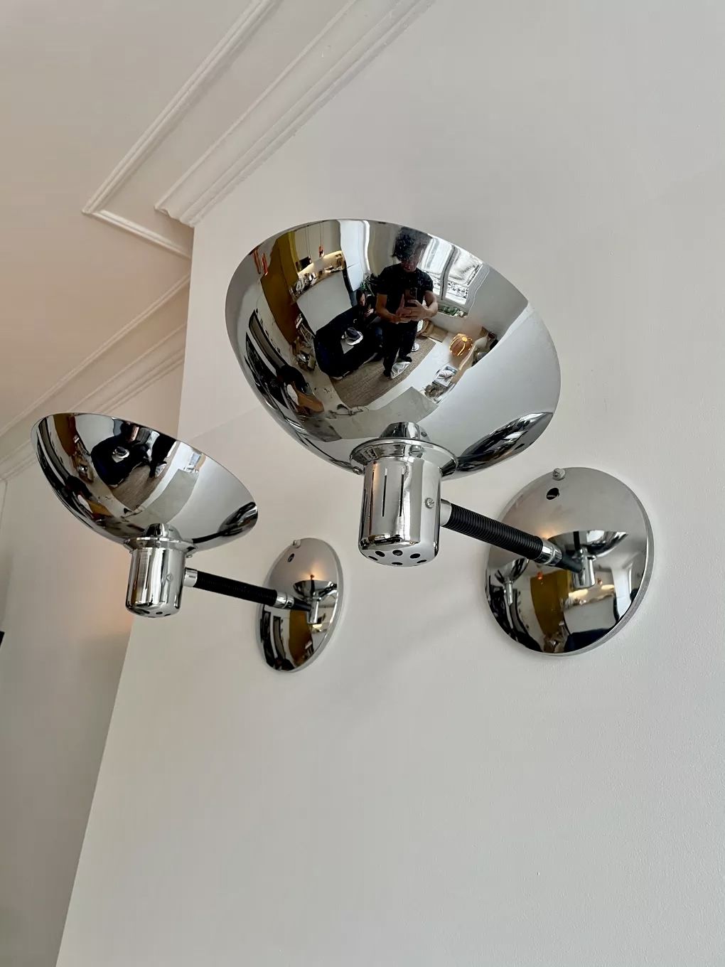 Pair of adjustable vintage wall lamps, chromed metal, France 1970