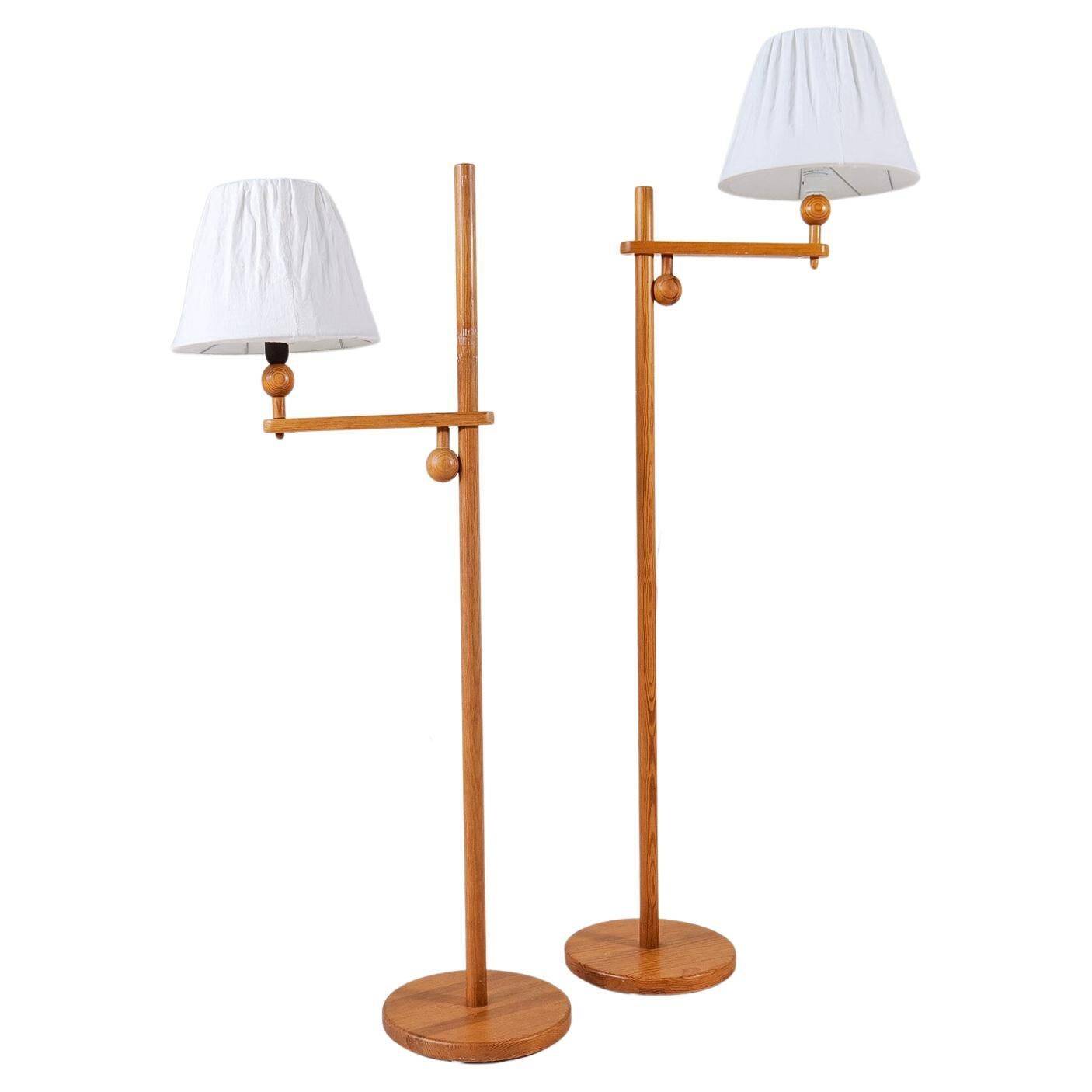 Sculptural modern floor lamps in pine, Yngve Ekström Sweden 1970s