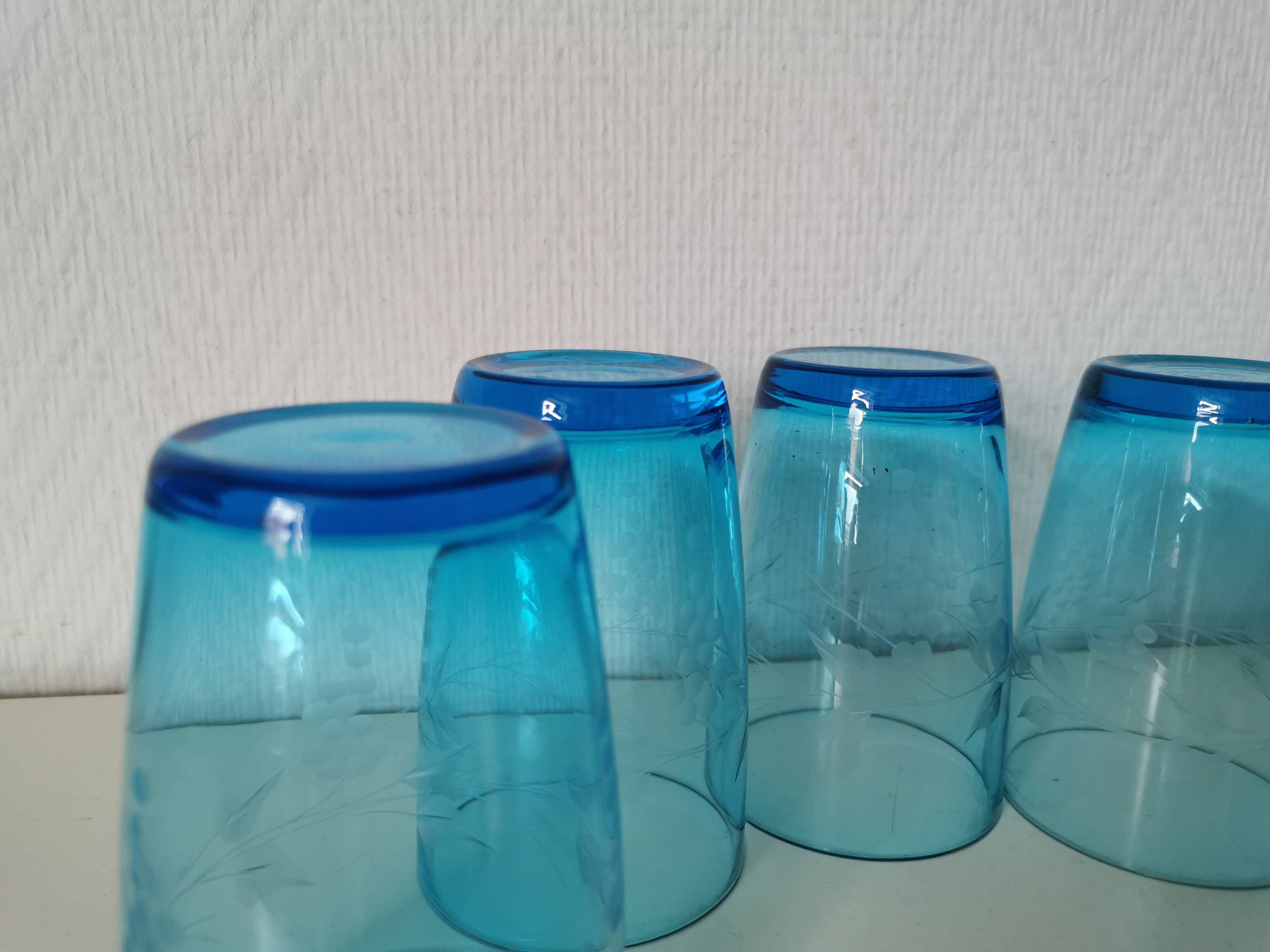 blue etched glass water/lemonade glass