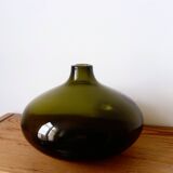 Small dark green handmade glass ball vase