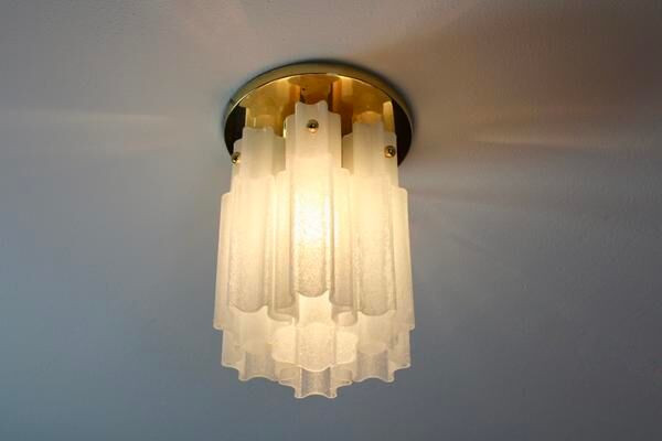 Plafonnier en laiton et verre dépoli Glashütte Limburg