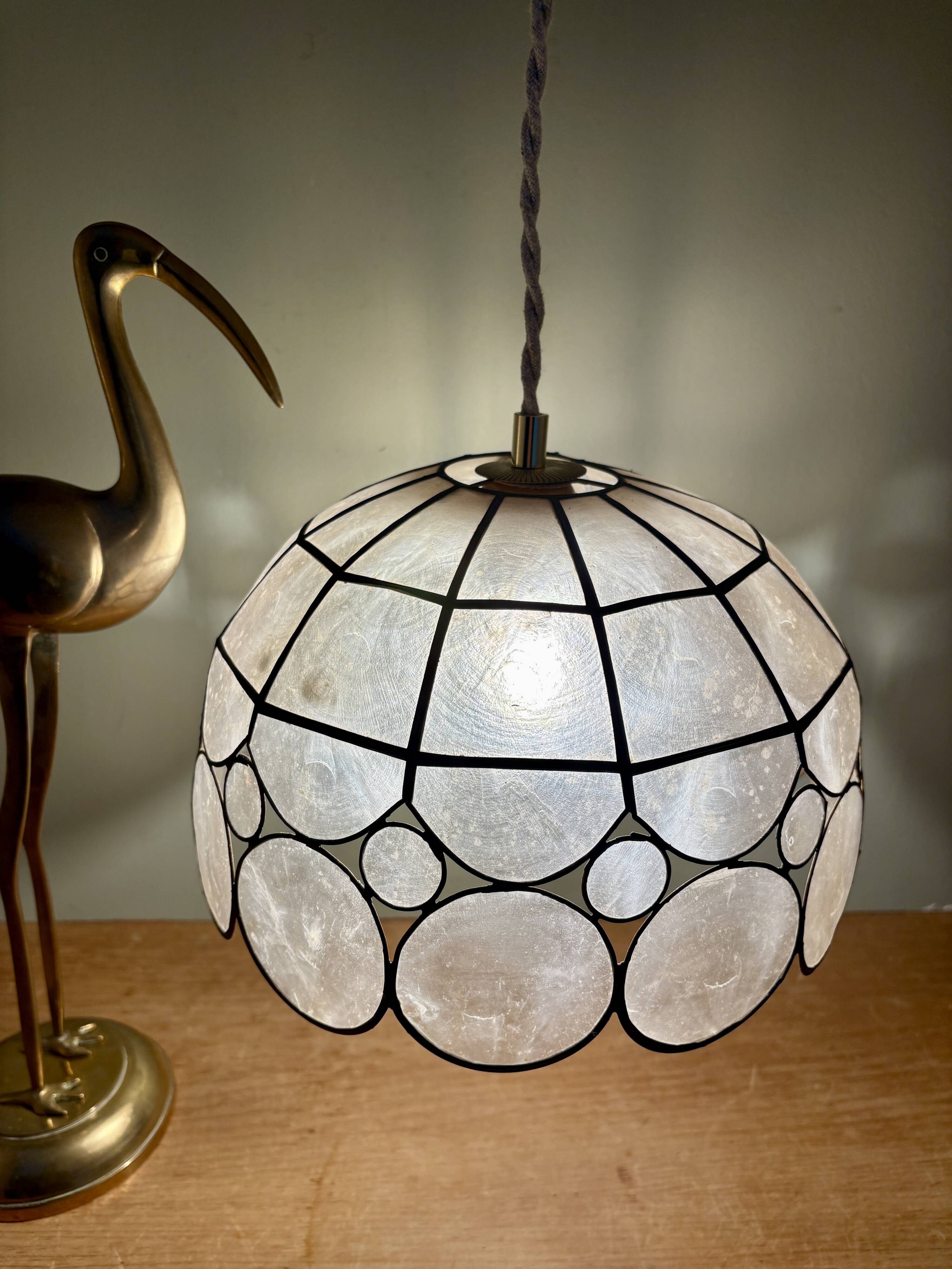 Vintage mother-of-pearl and brass lampshade pendant light