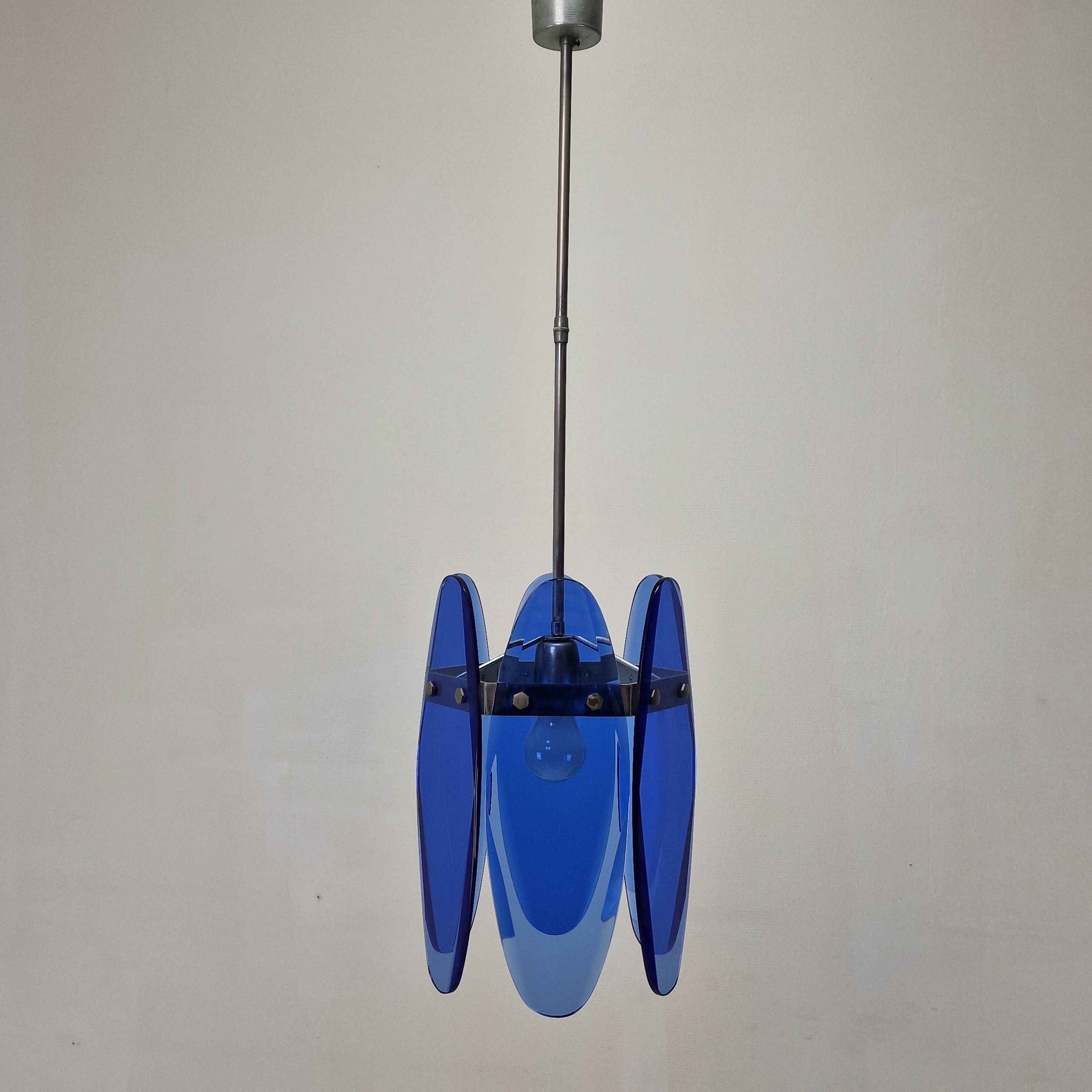 Blue Glass Chandelier or Pendant by Veca, Italy 1970's