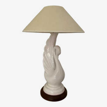 Lampe vintage cygne en céramique des années 70