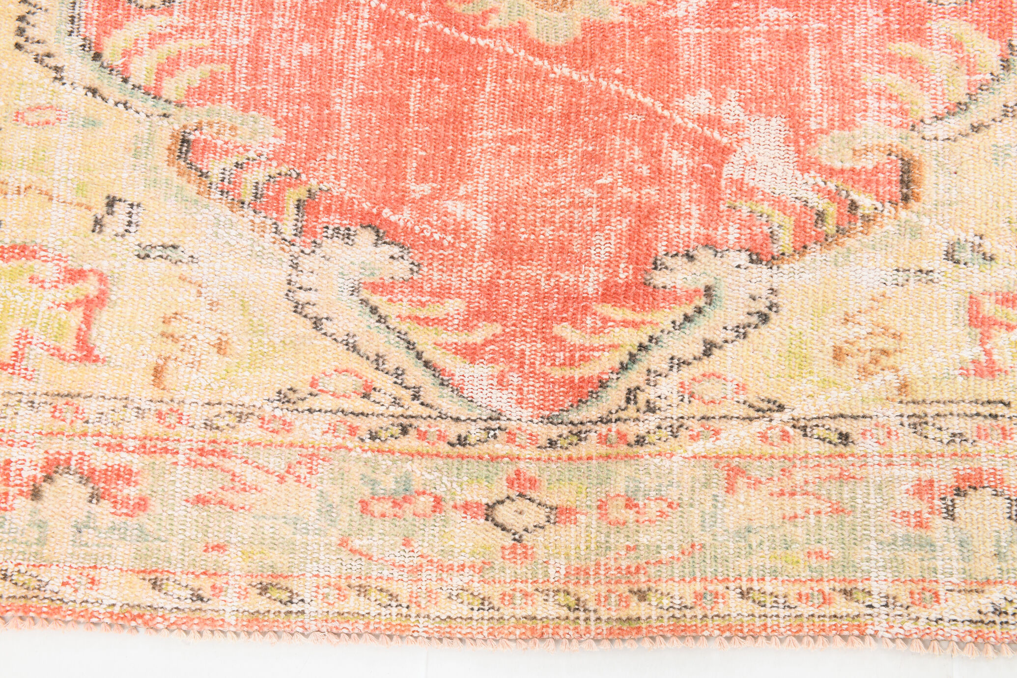 Peach red & beige handmade vintage rug, 175x251cm