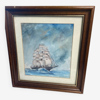 Framed old marine watercolor
