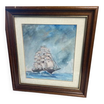 Framed old marine watercolor