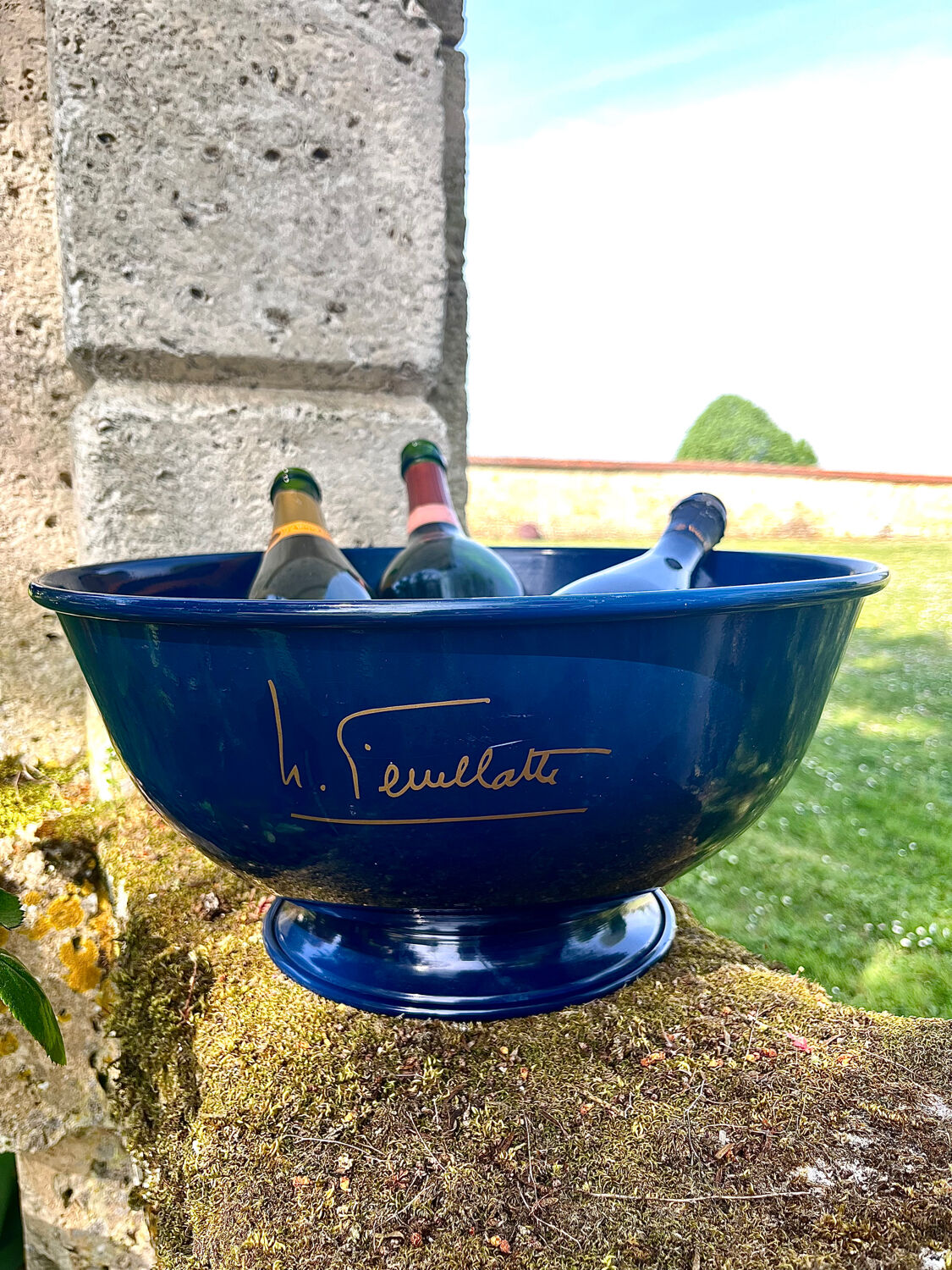 Large Nicolas Feuillatte Blue Champagne Ice Bucket Bowl, Signed