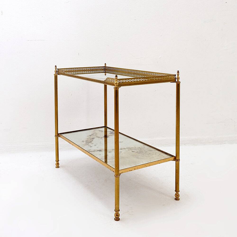 Two-tier side table with eglomisé mirror by Maison Jansen, French.