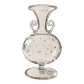 Small transparent blown glass vase in Greco-Roman shape.