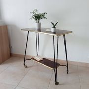 Vintage Formica and wrought iron rolling dessert trolley/side table.