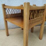 Pair of wooden and rattan bedside tables