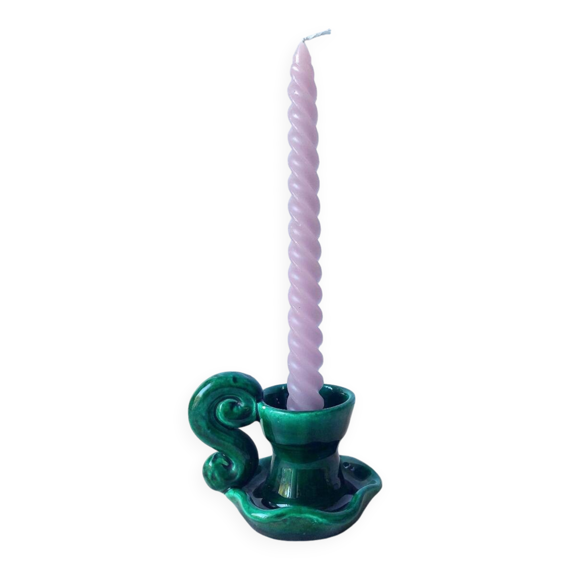 Green ceramic candlestick holder