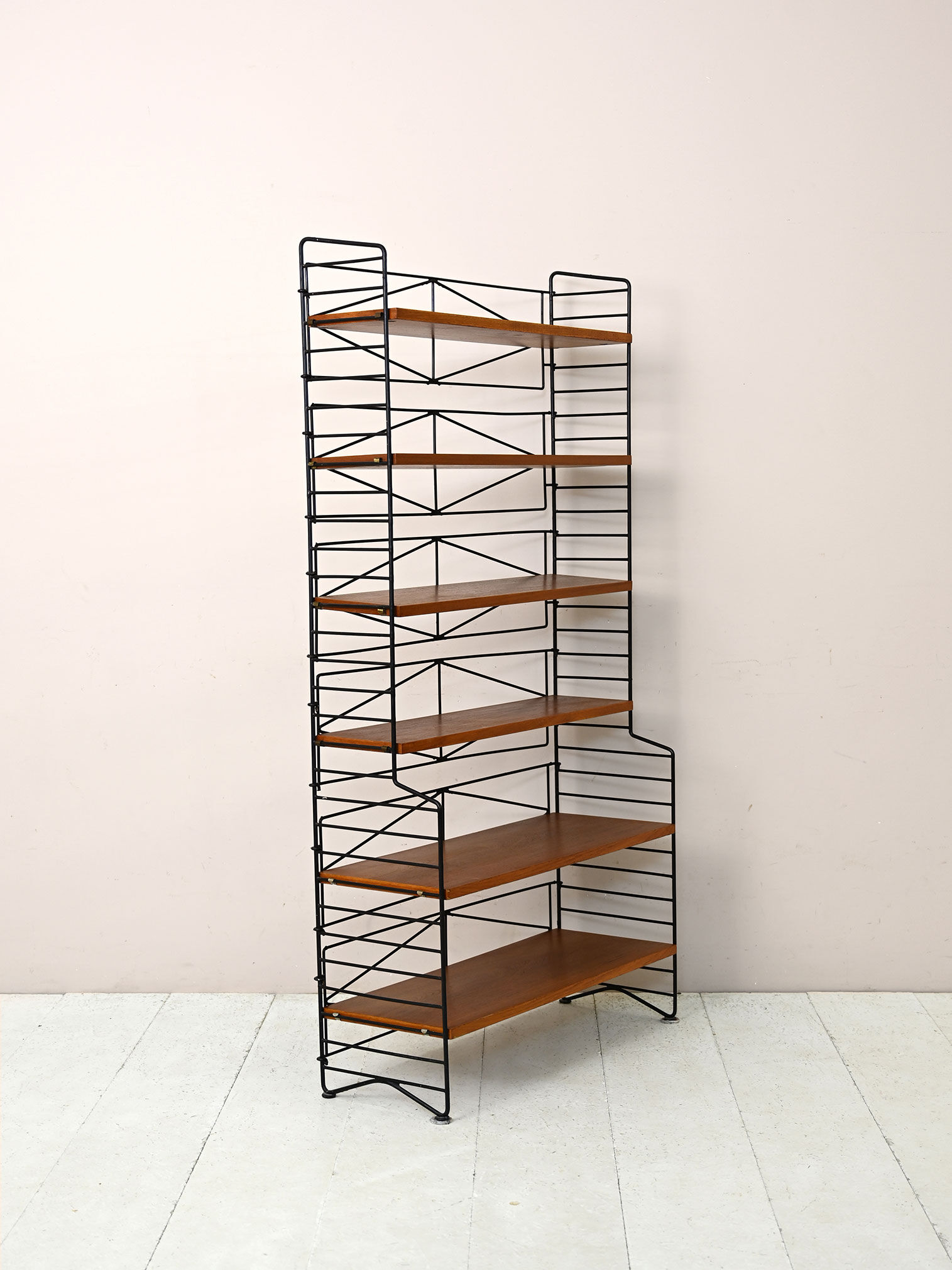 Vintage bookcase with metal frame