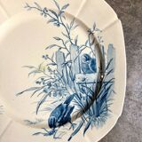 Blue ironstone plate from Gien, "Birds" service, circa 1870, no. 2.