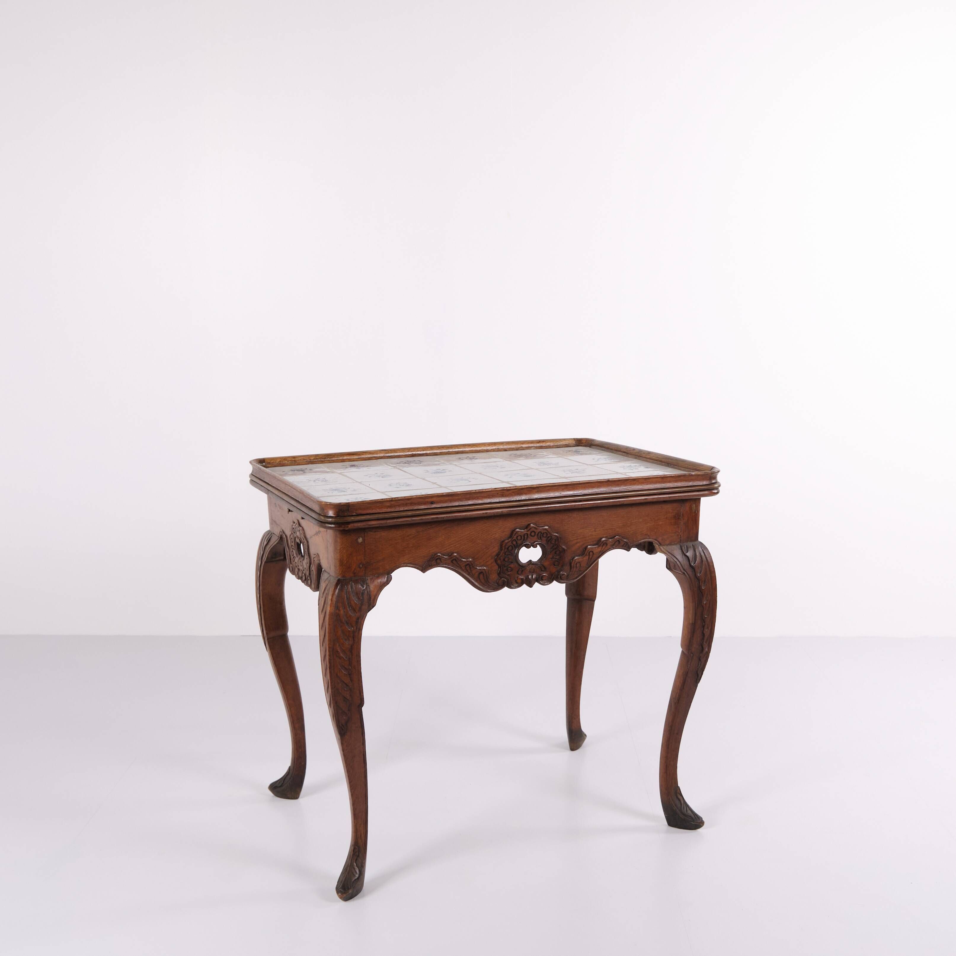 Antique tile table - Patinated oak - Rococo style - Dutch tiles - 1780