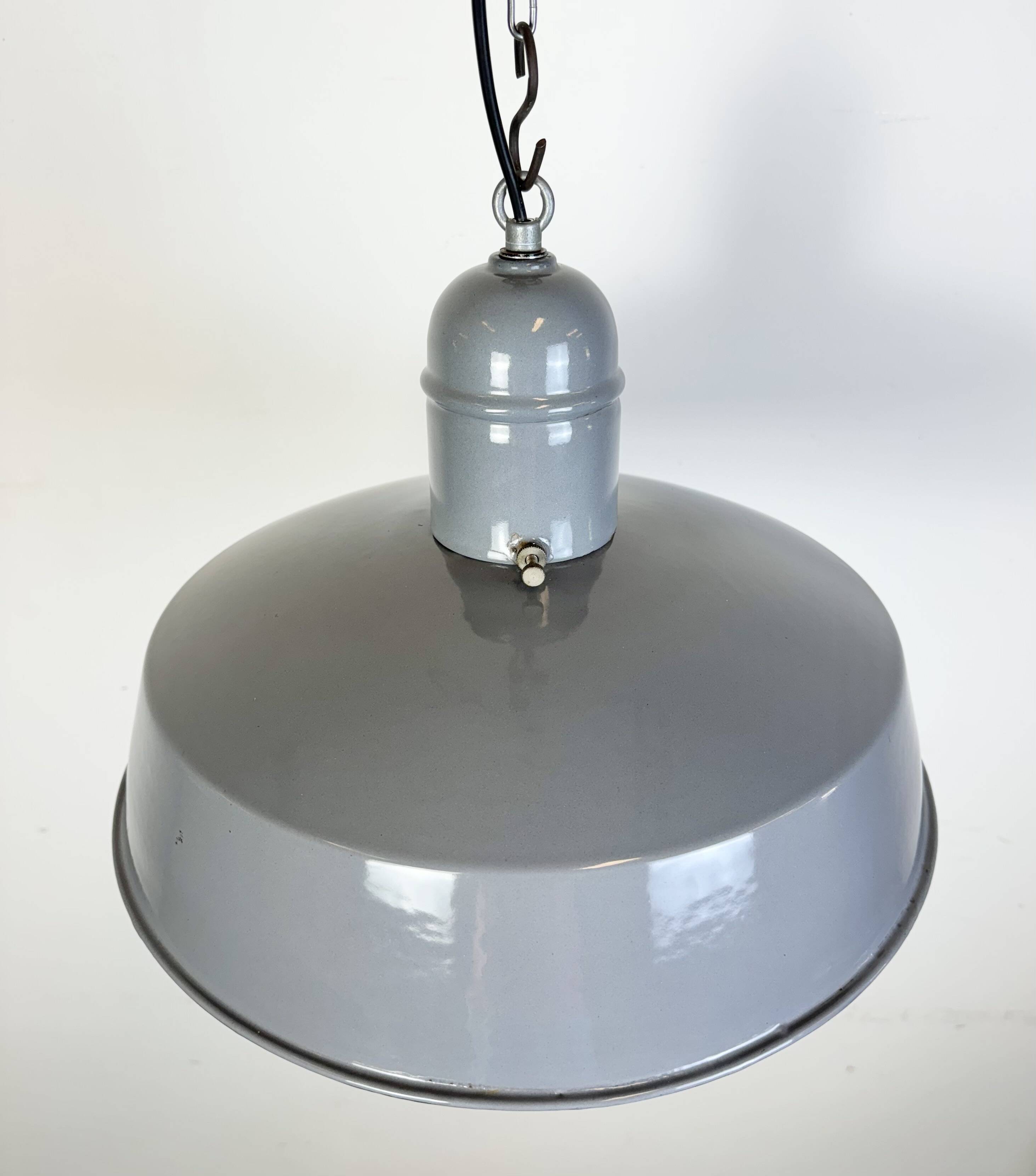 Industrial Grey Enamel Factory Pendant Lamp, 1960s