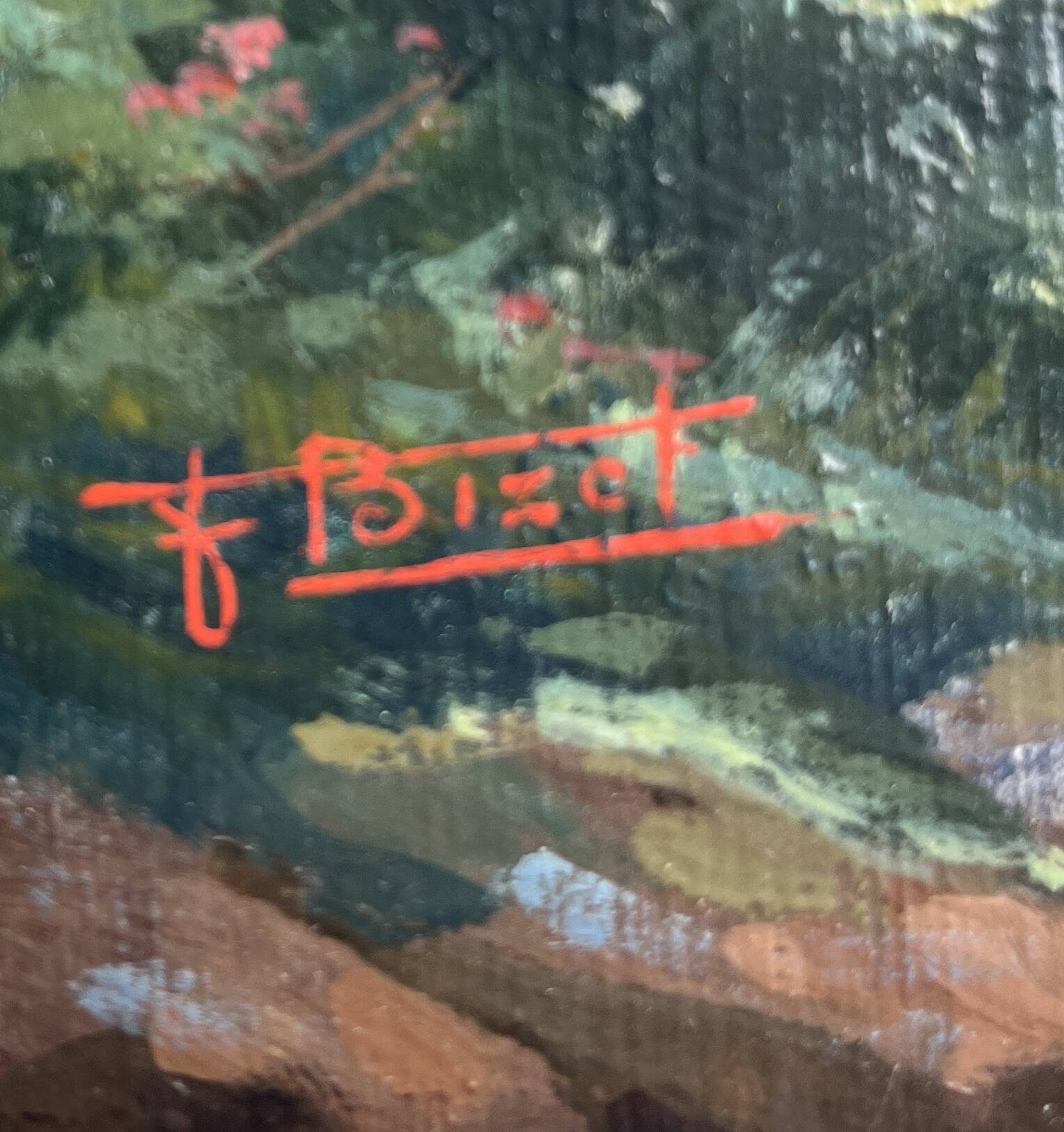 Tableau HSP "Landscape by the River" signed Bizet (mid-20th century school)