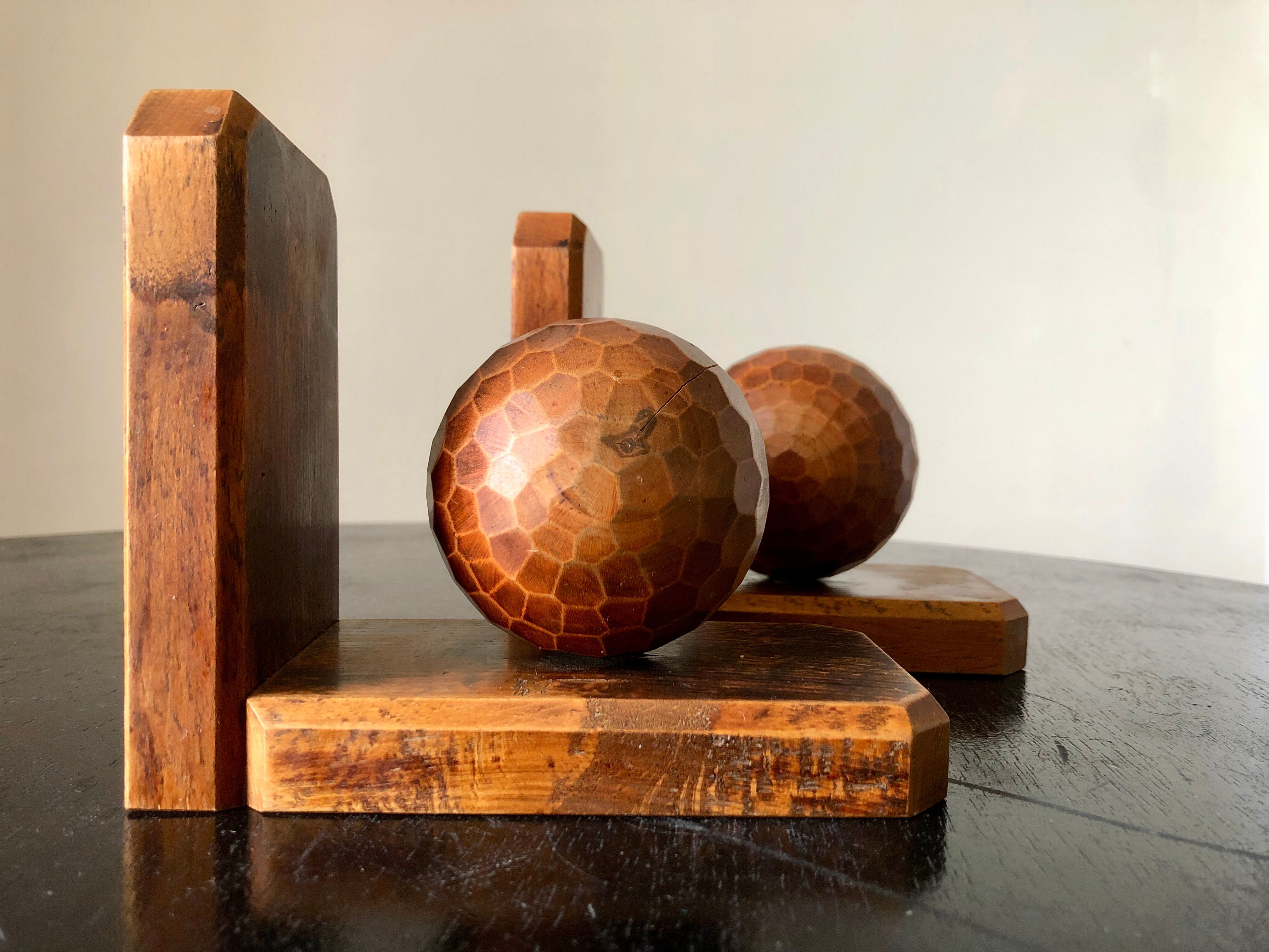 Paire de serre-livre boule en bois