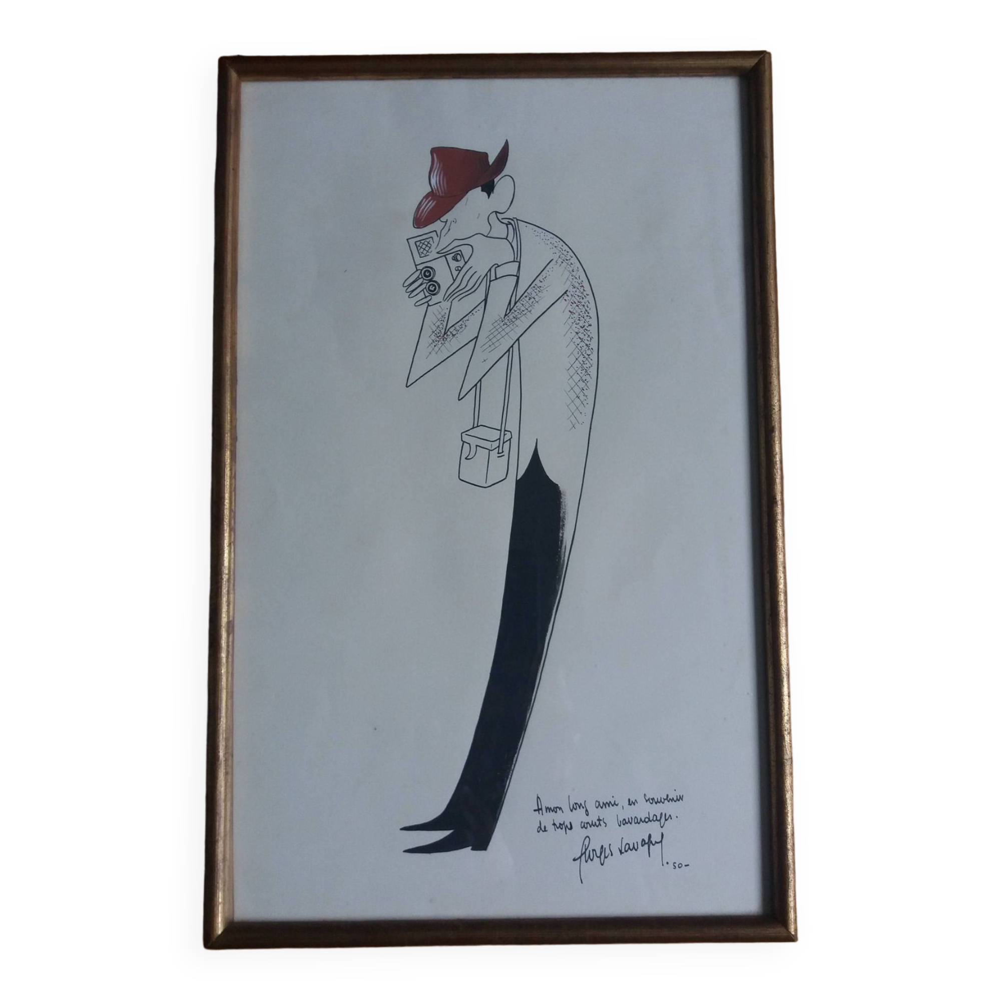 Caricature drawing signed by Georges Lavagne 1950