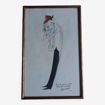 Caricature drawing signed by Georges Lavagne 1950