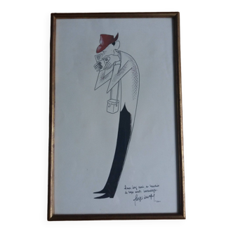 Caricature drawing signed by Georges Lavagne 1950