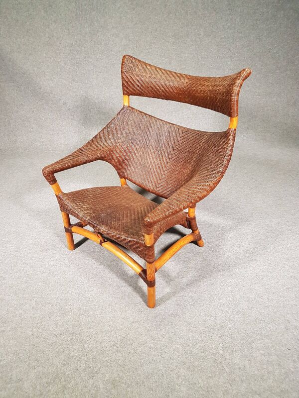 Fauteuil et repose-pieds conçus par Yuzuru Yamakawa en rotin et bambou