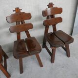 6 brutalist spanish oak dining chairs