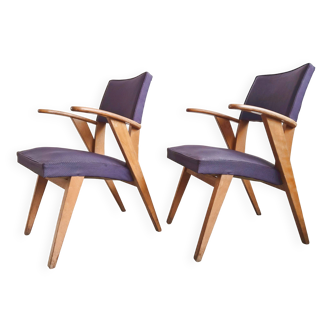 Pair of vintage bridge armchairs from the 1950s.