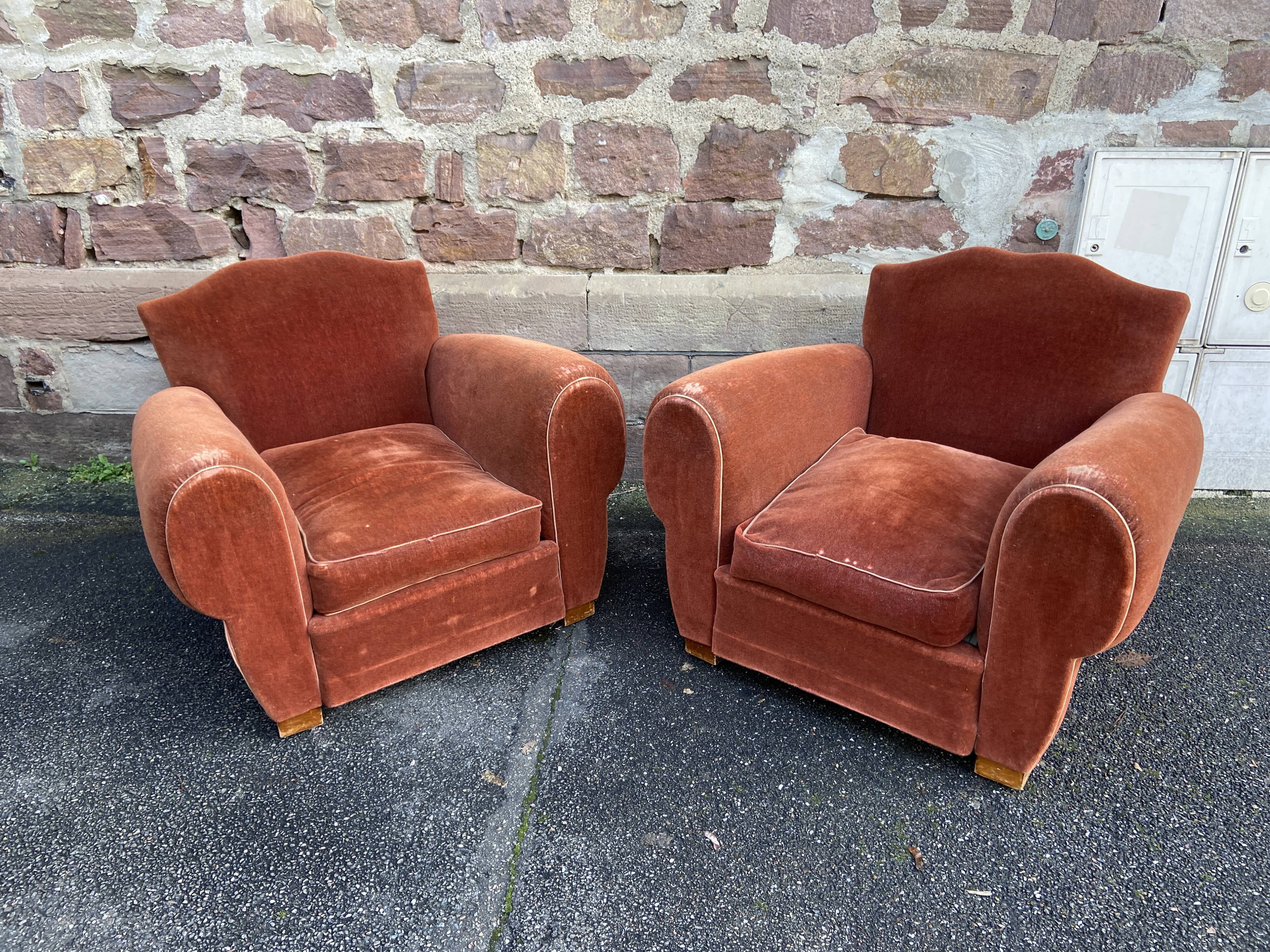 Paire de fauteuils club Art déco 1950