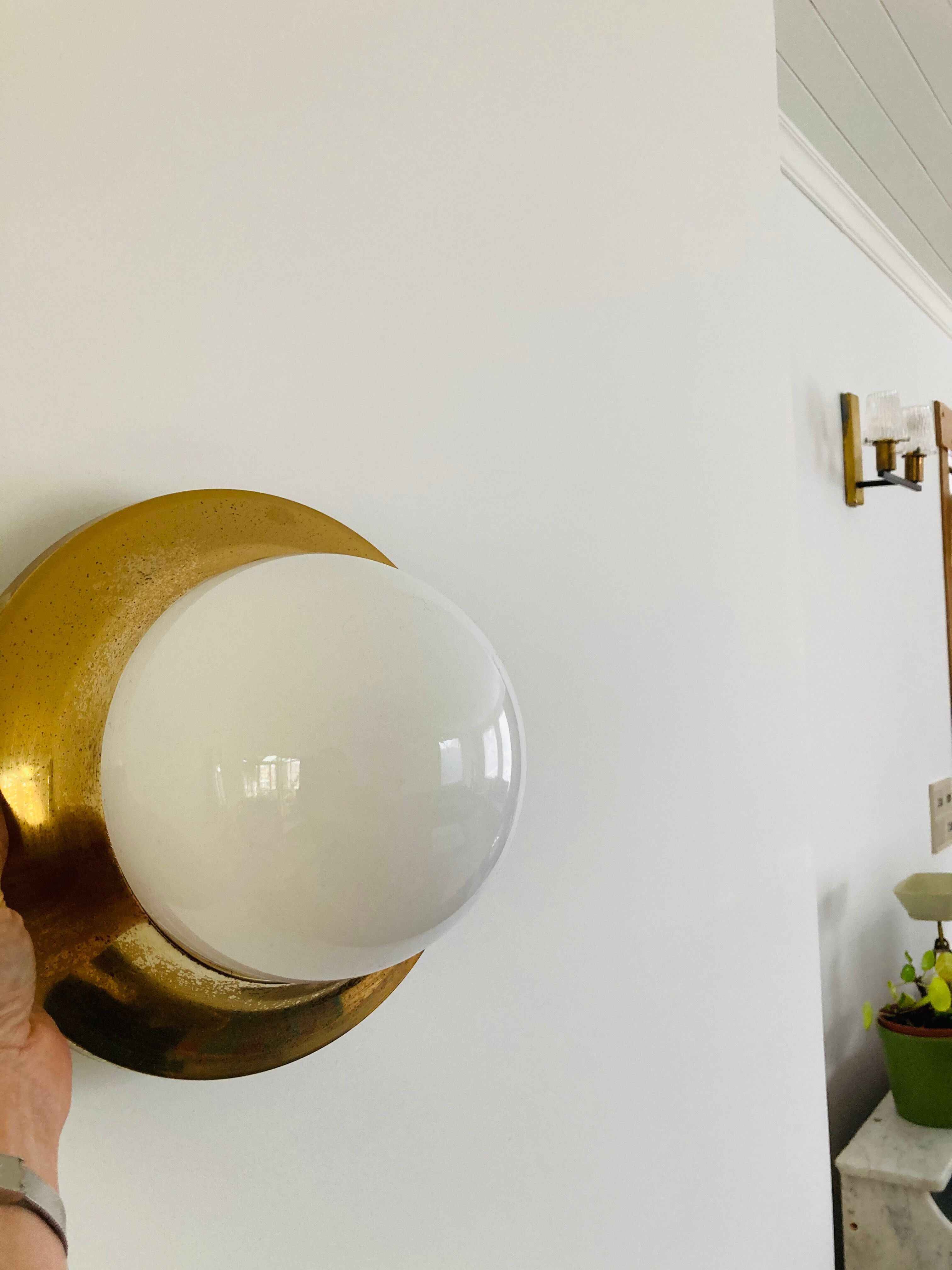 Brass and opaline wall sconces