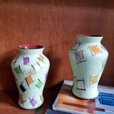 Set of Two Vintage Fat Lava Hand-painted Ceramic Vases by Bay Keramik - West Germany - 1960s