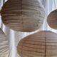 Average suspension in rattan and natural linen, round Japanese style, pink D40.