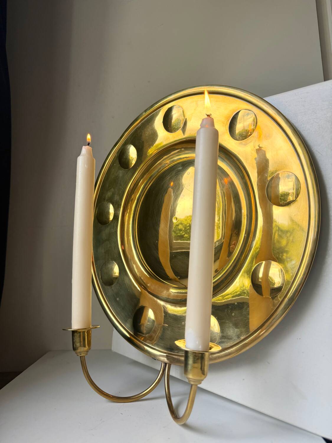 Vintage Wall Double Candle Holder Sconce in Brass