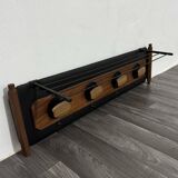 Mid-Century Scandinavian Teak and Leather Wall Coat Rack, 1960s
