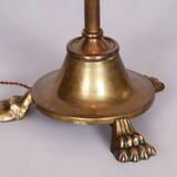 Restored Brass Art Deco Floor Lamp, France, Original Textile Shade, 1920s