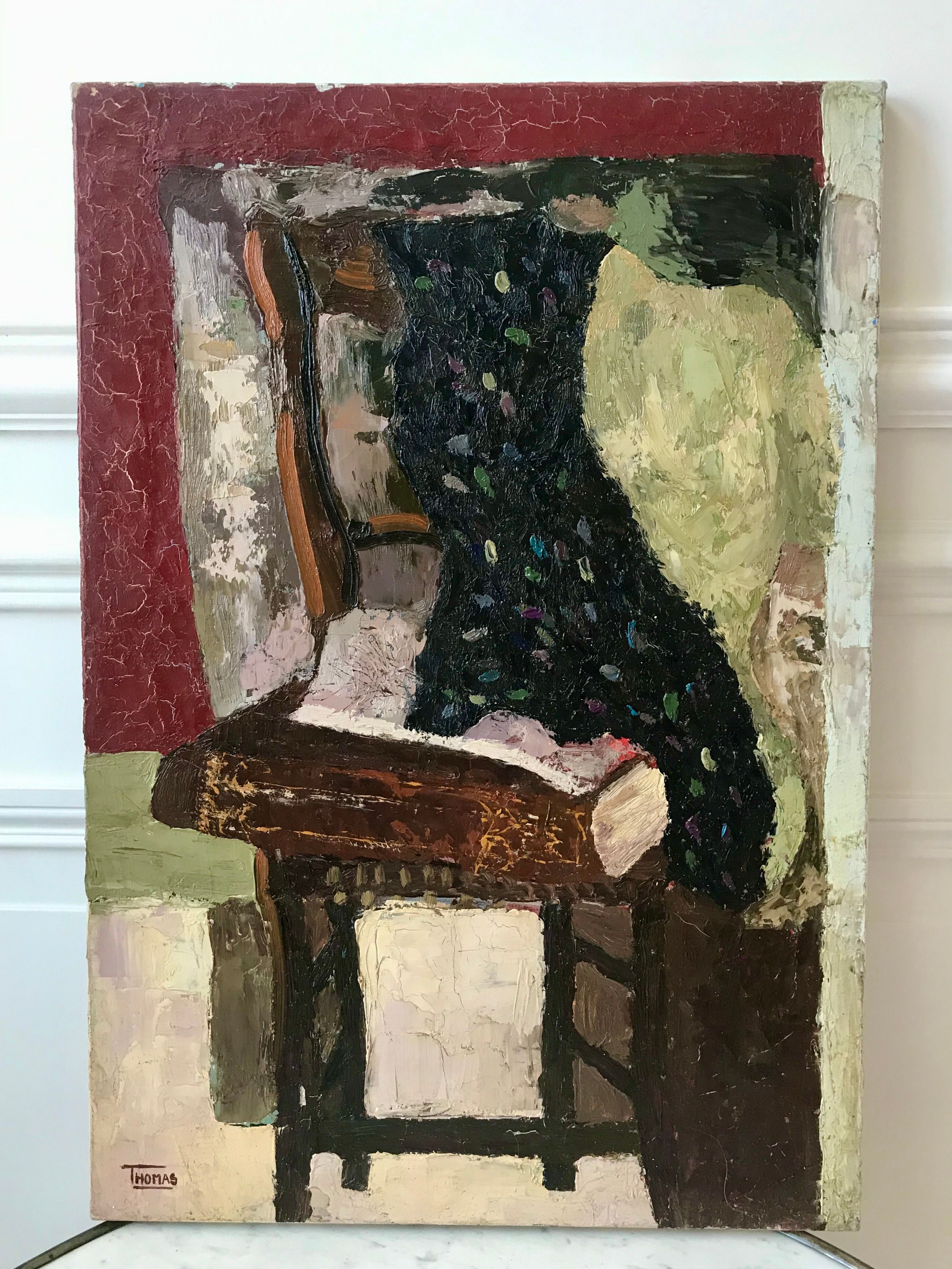 Oil painting on canvas Still life chair signed 50s