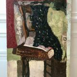 Oil painting on canvas Still life chair signed 50s