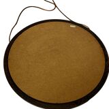 Miroir rond vintage scandinave en bois de wengé avec bracelet en cuir, design années 60