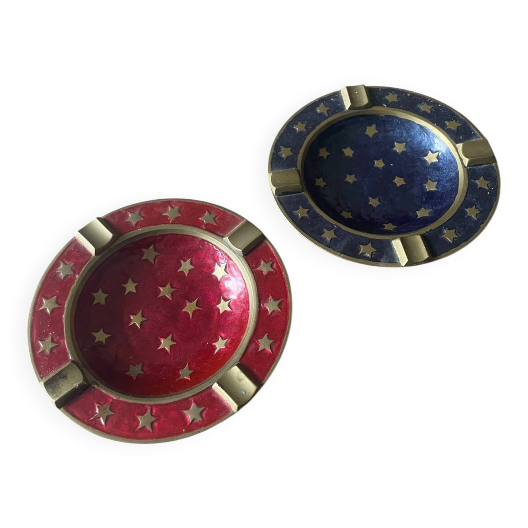 Vintage Pair of Catchall Trays – Solid Brass & Starry Enamel