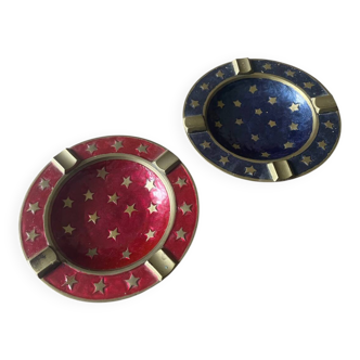 Vintage Pair of Catchall Trays – Solid Brass & Starry Enamel