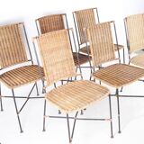 Set of 6 wicker and iron chairs
