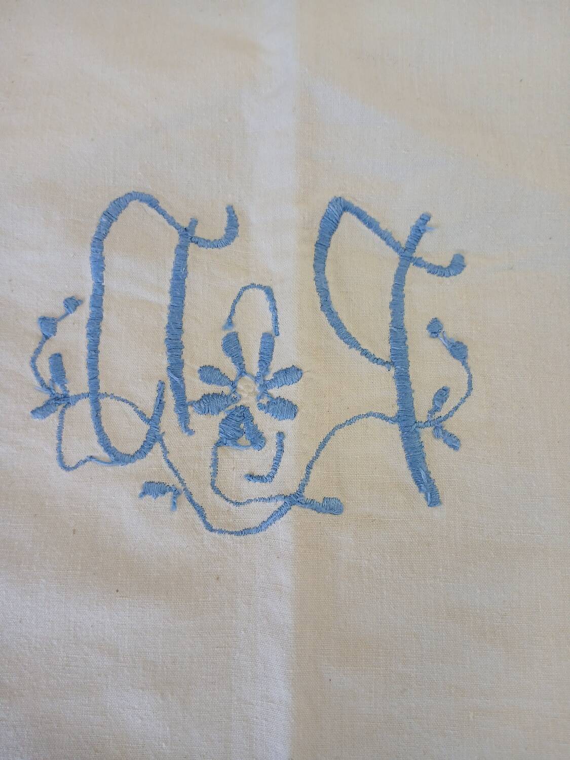 Antique linen/mixed sheet with embroidery