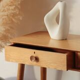 Console Vintage en Chêne Massif – Pieds Fuseaux & 2 Tiroirs