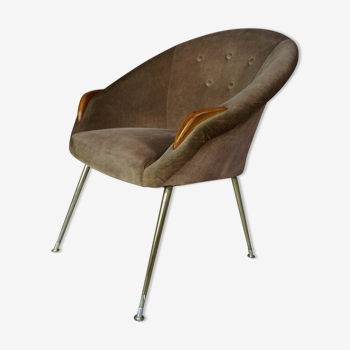 Fauteuil coquille en velours design années 60