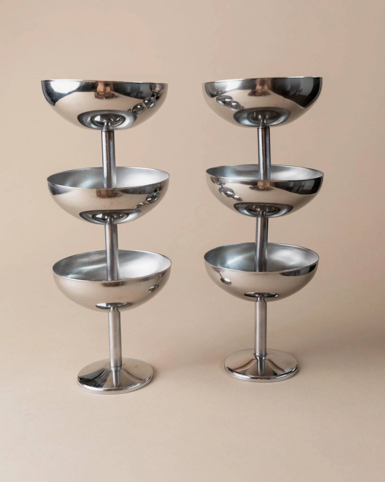 Silver-tone Stainless Steel Vintage Drinking Set for 6 with Tray, 1970s Italian Minimalist Design