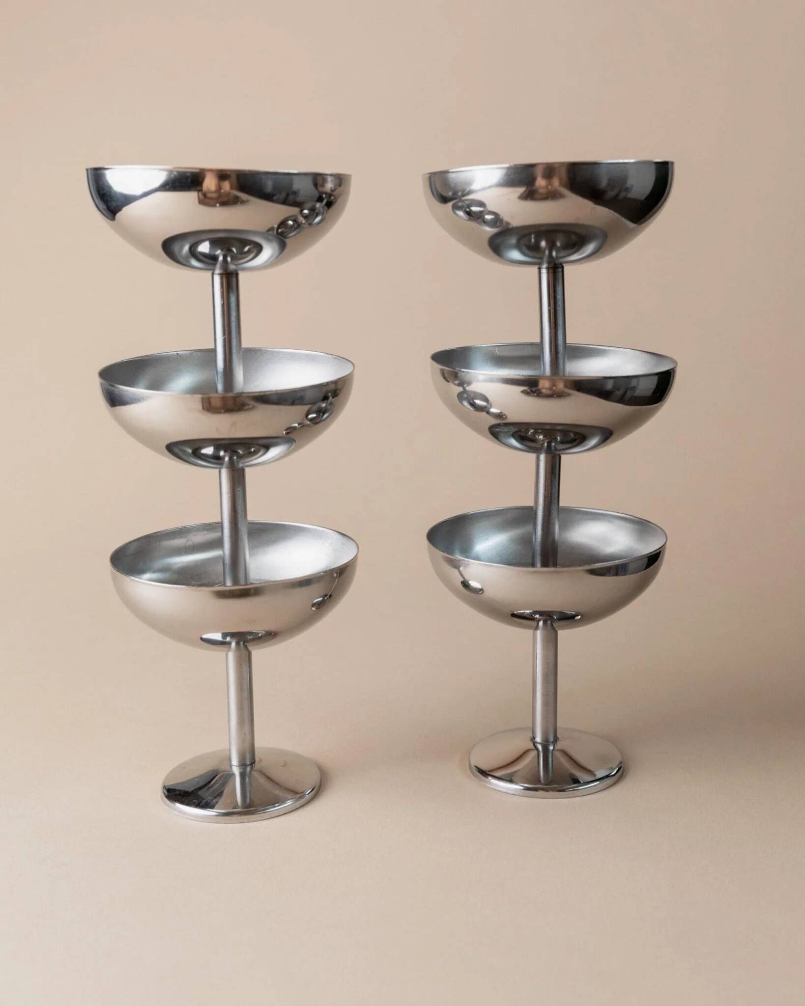 Silver-tone Stainless Steel Vintage Drinking Set for 6 with Tray, 1970s Italian Minimalist Design