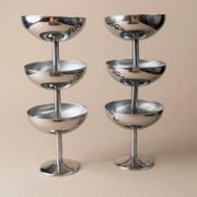 Silver-tone Stainless Steel Vintage Drinking Set for 6 with Tray, 1970s Italian Minimalist Design