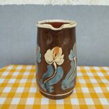 Pitcher in earthenware floral decoration XXth