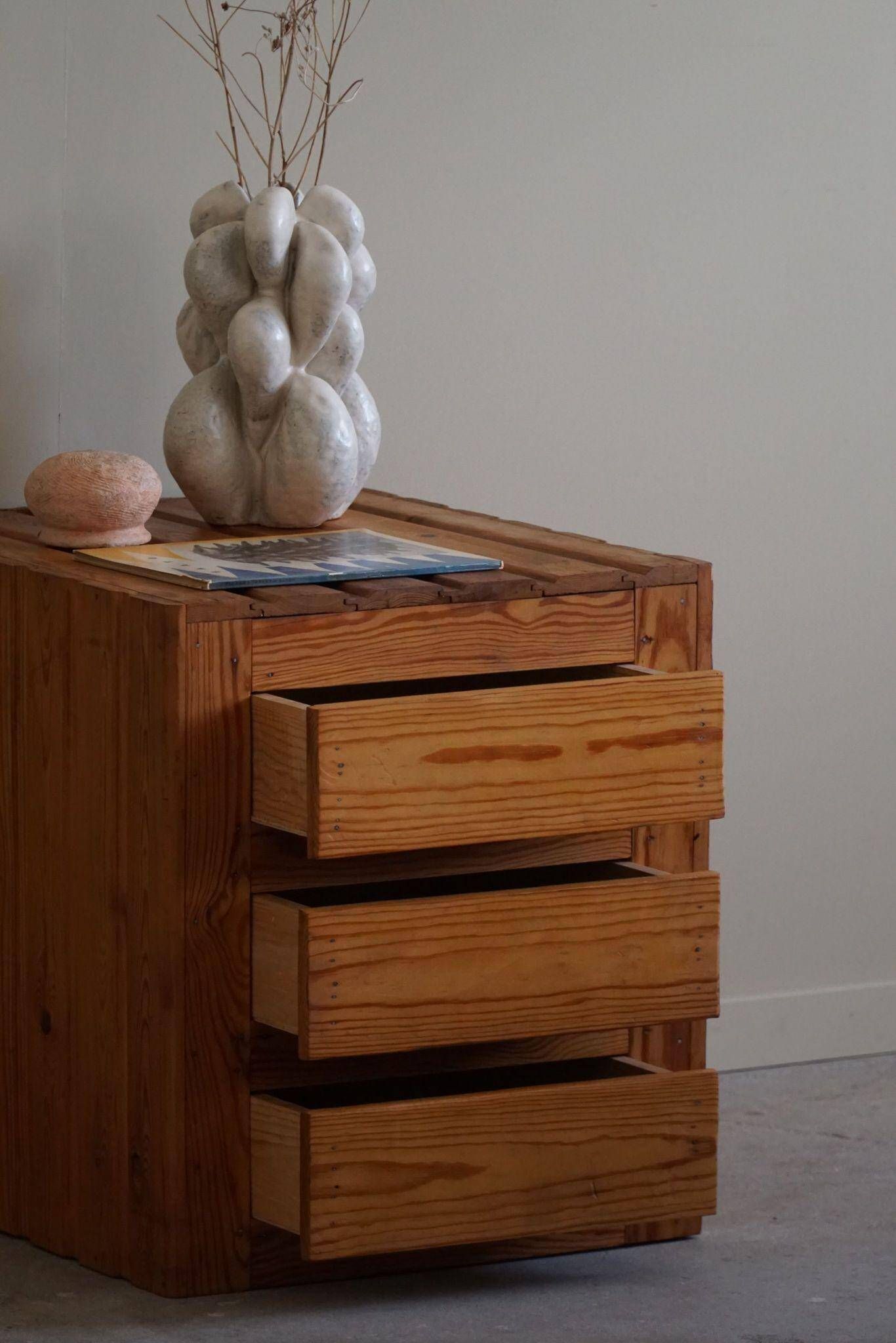 Free-standing primitive pine commode, mid-century Swedish, 1950s.